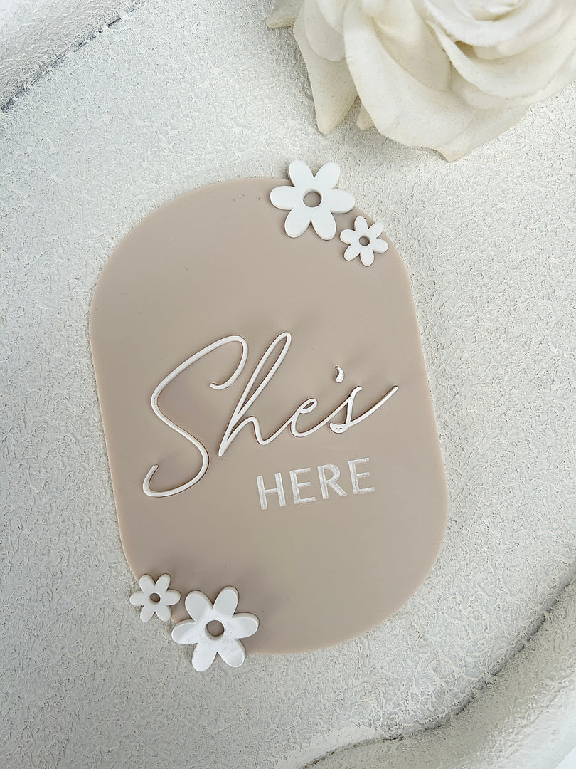 2x ‘she’s here’ & Detailed Welcome Plaque